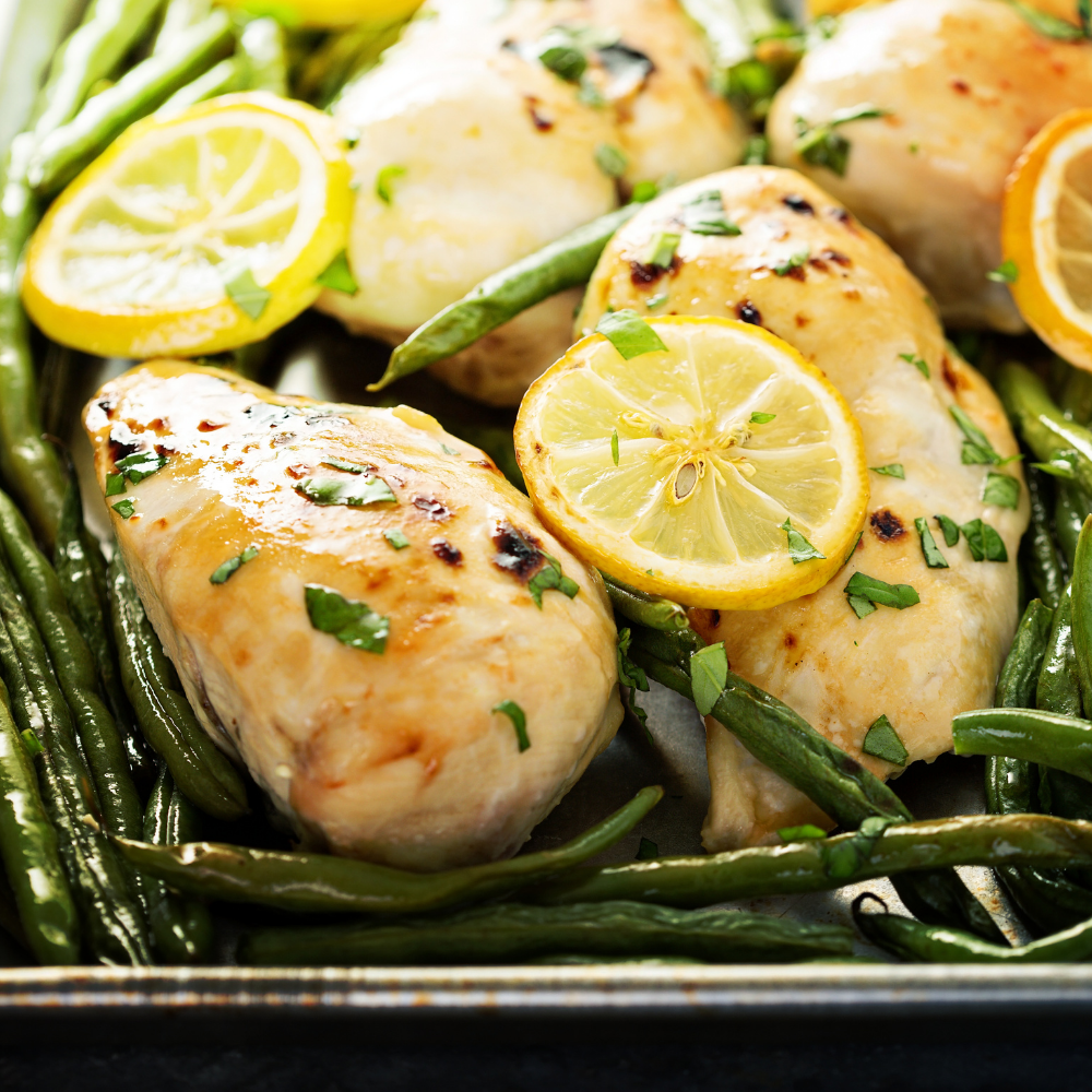 Eating healthy doesn't mean you have to sacrifice the foods you love. Follow us for the Heart Healthy Recipe for Lemon-Ginger Chicken Breasts with Green Beans