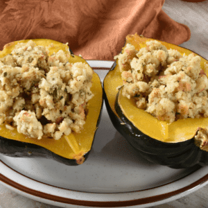 Eating healthy doesn't mean you have to sacrifice the dinner table. Follow along for a Heart healthy turkey stuffed acorn squash recipe.